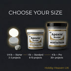 Aves Studio Apoxie Sculpt size guide comparing quarter pound one pound and four pound pack sizes
