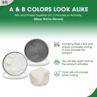 Aves Studio Apoxie Sculpt Stone White 4 lb showing Part A and Part B before mixing with guidance that both colours look alike
