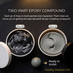 Aves Studio Apoxie Sculpt two part epoxy compound showing black Part B and grey Part A ready to sculpt