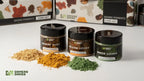 A selection of 3 different colored dry pigments for basing and weathering miniatures.
