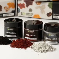 A selection of 3 different colored dry pigments for basing and weathering miniatures.