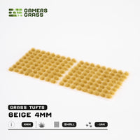 Sheet of Smal Beige 4mm - Small Tufts, displaying various shapes and sizes of light beige grass tufts ready for dry terrain applications
