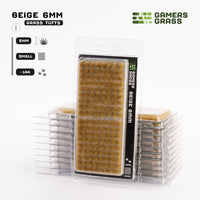 Gamers Grass Beige 6mm Small Tufts packaging, displaying product details and arid landscape imagery
