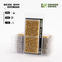 Gamers Grass Beige 6mm Wild Tufts packaging, displaying product details and arid landscape imagery
