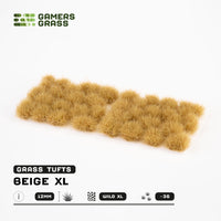 Sheet of 36 Beige XL 12mm - Wild XL Tufts, displaying various shapes of tall, beige grass tufts ready for creating dramatic dry terrain
