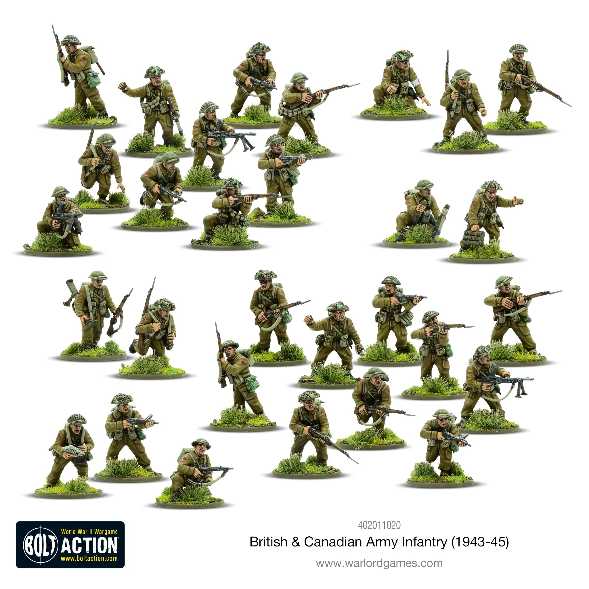 Painted British & Canadian Army Infantry figures in Bolt Action game
