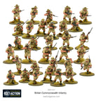 Painted British Commonwealth Infantry soldiers in Bolt Action WWII game, featuring different nationalities