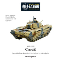 Painted Churchill Tank with 75mm gun variant in a Bolt Action WWII game
