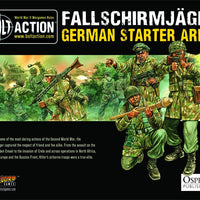 Box artwork for the Bolt Action German Fallschirmjäger Starter Army by Warlord Games, featuring WWII paratroopers.