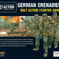 Box artwork for the Bolt Action German Grenadiers Starter Army by Warlord Games, featuring WWII German soldiers.