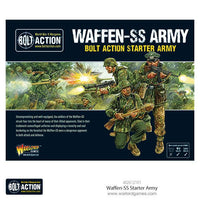 Box artwork for the Bolt Action German Waffen SS Starter Army by Warlord Games, showcasing WWII German soldiers
