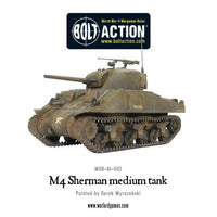 Painted M4 Sherman Medium Tank in action during Bolt Action WWII game
