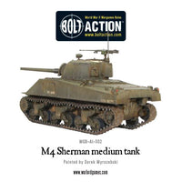 Painted M4 Sherman Medium Tank in action during Bolt Action WWII game
