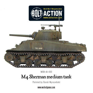 Painted M4 Sherman Medium Tank in action during Bolt Action WWII game