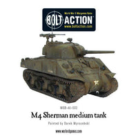 Painted M4 Sherman Medium Tank in action during Bolt Action WWII game
