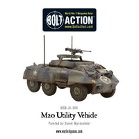 Painted M8 Greyhound Scout Car in action during Bolt Action WWII game
