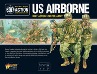 Box artwork for the Bolt Action US Marine Corps Starter Army by Warlord Games, showcasing Marines in action during WWII.
