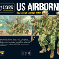 Box artwork for the Bolt Action US Marine Corps Starter Army by Warlord Games, showcasing Marines in action during WWII.