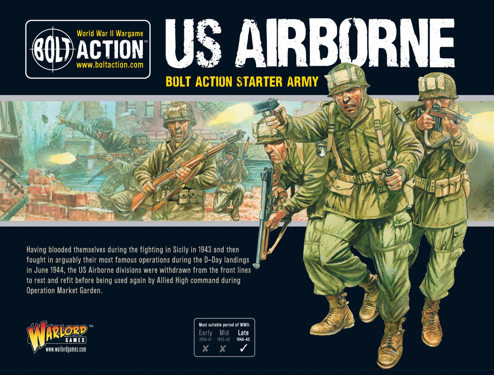 Box artwork for the Bolt Action US Marine Corps Starter Army by Warlord Games, showcasing Marines in action during WWII.