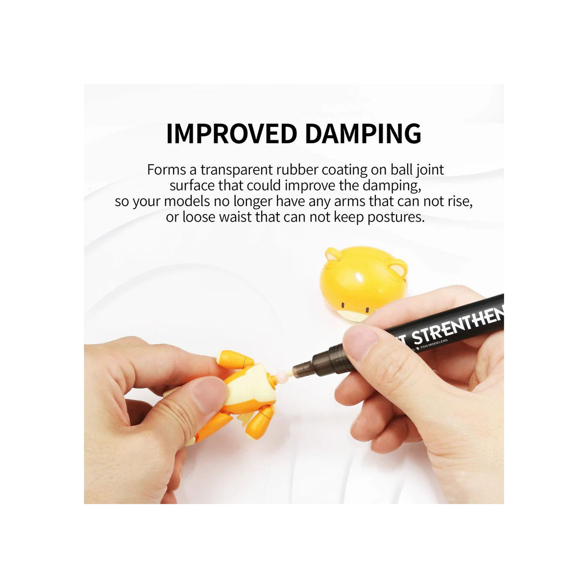 DSPIAE Improved Damping panel: the pen coating the ball joint of an orange model part