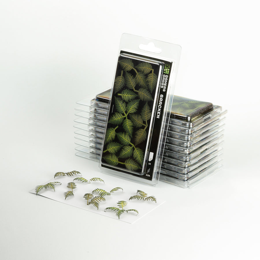 Gamers Grass Laser Plants - Bracken packaging box, displaying product details and woodland-themed imagery