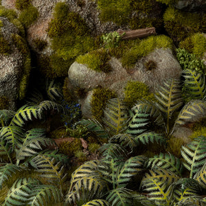 Woodland diorama featuring Laser Plants Bracken, displaying a lush forest floor scene with realistic fern undergrowth