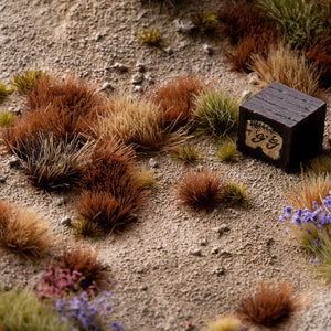 Stunning diorama featuring Brown 4mm - Small Tufts, showcasing a realistic desert scene and a portion of Mars-like terrain demonstrating the product's versatility