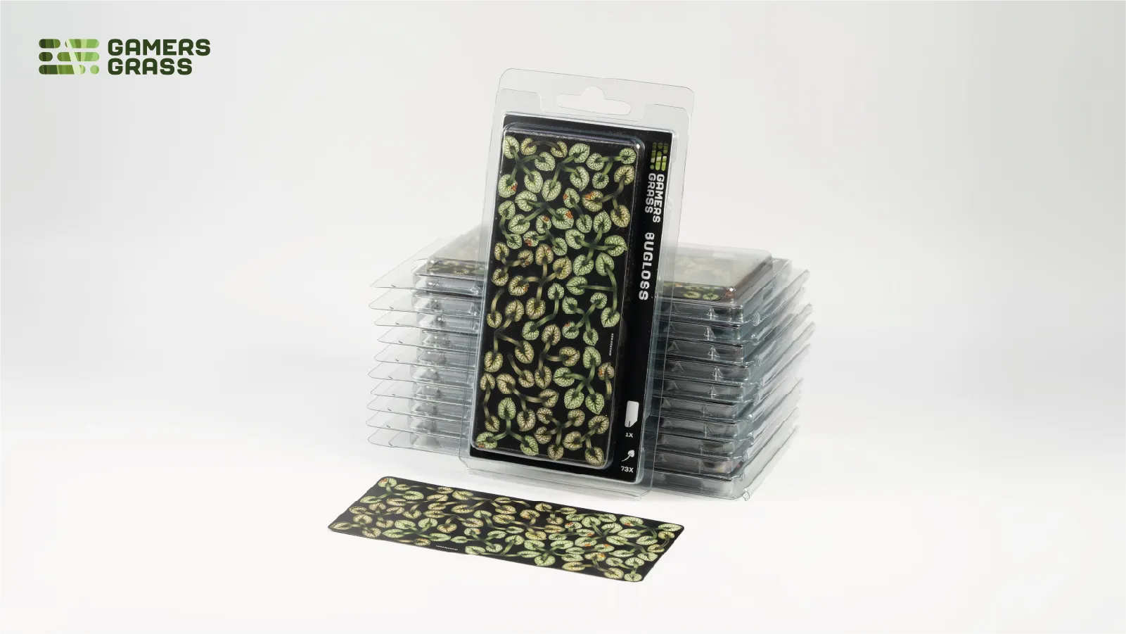 Gamers Grass Bugloss blister pack with uncut carrier sheet showing all 73 leaves