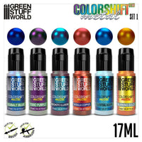 Chameleon Acrylic Paint Set 1 by Green Stuff World with six 17ml colorshift bottles and colour spheres.