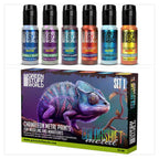 Six Green Stuff World chameleon colorshift paints with Set 1 box shown behind them.