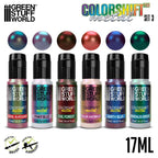 Set 3 colorshift paint lineup featuring Royal Burgundy, Pinky Blue, Evil Forest, Solar Anomalie, Darth Blue and Borealis Green.