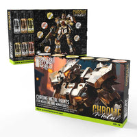 Green Stuff World Chrome Paint Set 6×17ml – alcohol-based mirror metallic paints for models.
