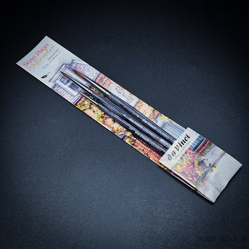 Da Vinci Colineo Secret Places brush set displayed on black background at an angle