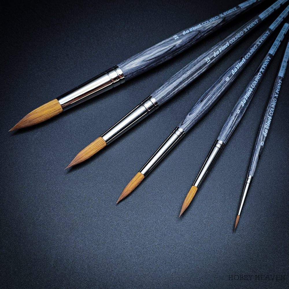  Full set of Da Vinci Colineo X Point 5322 brushes on black background, angled view