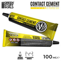 Two GSW Contact Cement 100 ml tubes with safety icons and product details
