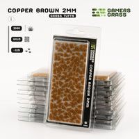 Gamers Grass Copper Brown 2mm tufts packaging, featuring dreamlike landscape imagery and product details
