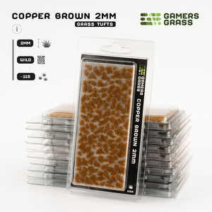 Gamers Grass Copper Brown 2mm tufts packaging, featuring dreamlike landscape imagery and product details