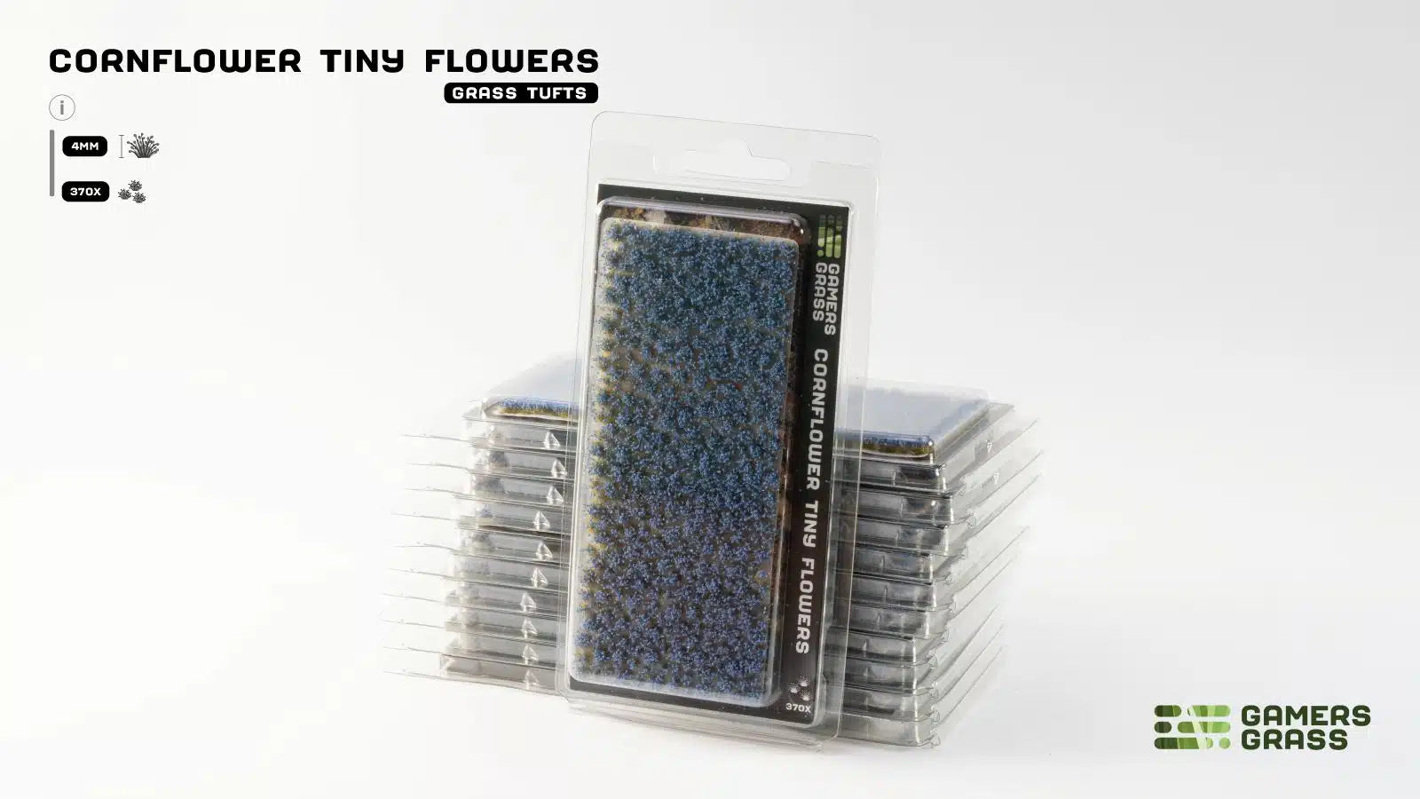 Cornflower Tiny Flowers blister pack, the pack printing 4MM and 370X tufts