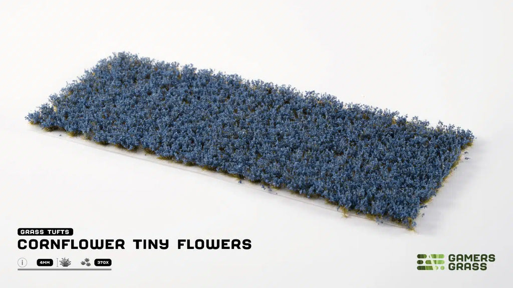 Cornflower Tiny Flowers sheet: dense blue flower tufts massed on a pale backing strip
