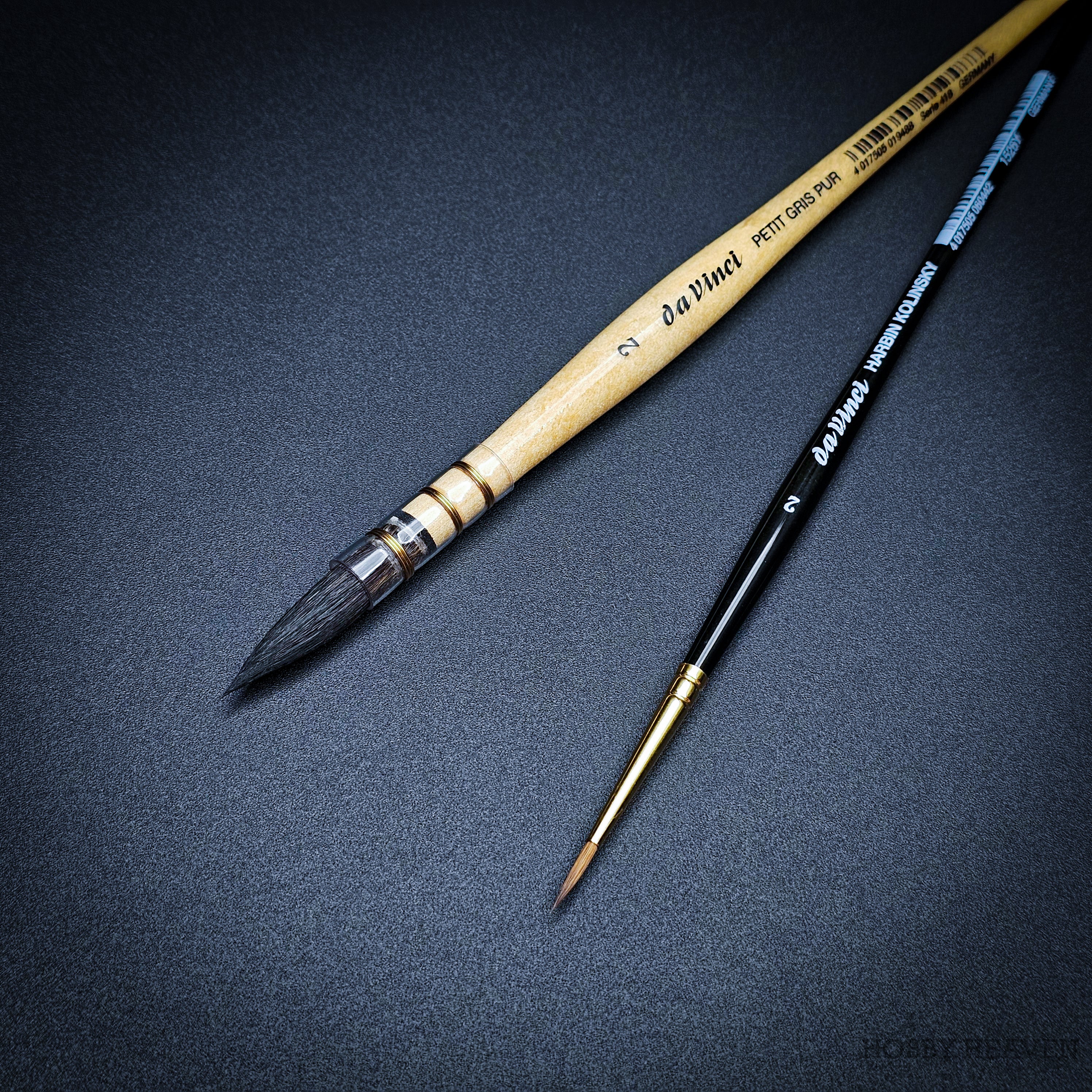 Top view of da Vinci 5247 watercolour brush set with Round and Mop brushes