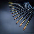 da Vinci Harbin Kolinsky Series 1526Y round brushes arranged to show the full size range