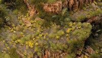 Dandelion Tiny Flowers tufts used on a rocky countryside diorama with greenery
