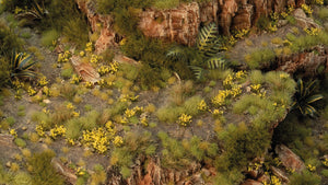 Dandelion Tiny Flowers tufts used on a rocky countryside diorama with greenery