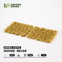 Sheet of 70 Dense Beige 6mm - Wild Tufts, displaying various shapes and sizes of realistic, dense beige grass tufts ready for application
