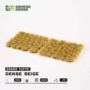 Sheet of 70 Dense Beige 6mm - Wild Tufts, displaying various shapes and sizes of realistic, dense beige grass tufts ready for application