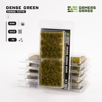 Gamers Grass Dense Green 6mm - Wild Tufts packaging, showcasing product details and lush green landscape imagery
