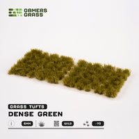 Sheet of 70 Dense Green 6mm - Wild Tufts, displaying various shapes and sizes of realistic, dense green grass tufts ready for application
