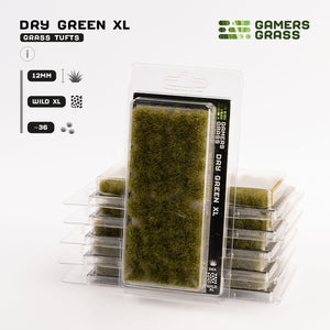 Gamers Grass Dry Green XL 12mm - Wild XL Tufts packaging, featuring diverse prairie and woodland undergrowth imagery