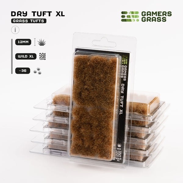 Gamers Grass Dry Tuft XL 12mm - Wild XL Tufts packaging, featuring arid landscape and dry grassland imagery