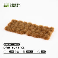 Sheet of 36 Dry Tuft XL 12mm - Wild XL Tufts, displaying various shapes of tall, dual-toned dry grass tufts ready for arid terrain applications
